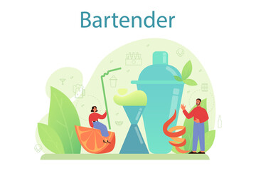 Bartender concept. Barman preparing alcoholic drinks with shaker