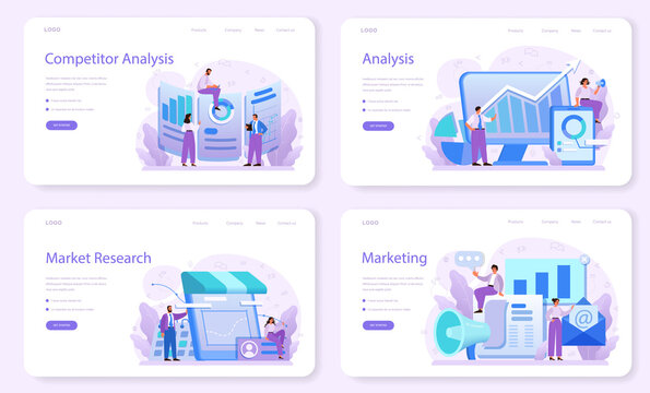 Competitor analysis web banner or landing page set. Market
