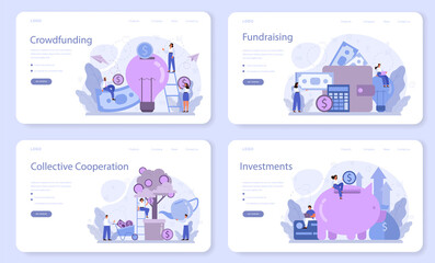 Naklejka premium Crowdfunding web banner or landing page set. Financial support