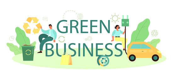 Green business typographic header. Business people taking care