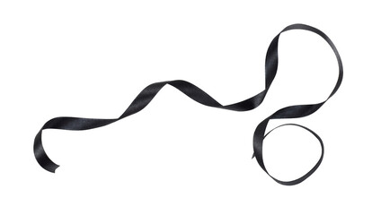 Waved black silk ribbon isolated on white