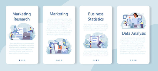 Marketing research mobile application banner set. Statistics analysis