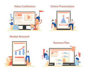 Brand mission online service or platform set. Start up development