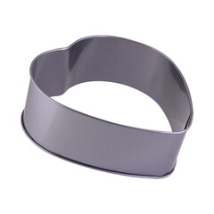 Heart cake form isolated on white background, copy space. Cake cup, metal mold, bakeware.