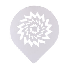 Plastic stencil with handle for drawing picture on cake or cappuccino isolated on white background, copy space. Top view, flat lay