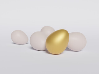 3D of golden egg with the usual egg. Concept of success.