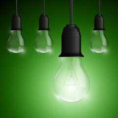 Light bulb illuminated, realistic illustration. stylish conceptual digital idea design background