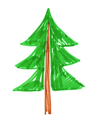 Felt pen childlike drawing of fir tree