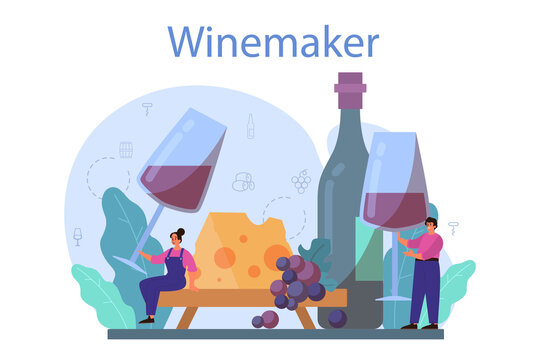 Wine maker concept. Grape wine in a wood barrel, bottle