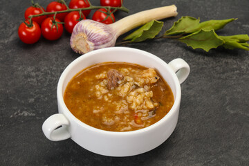 Caucasian Kharcho soup with beef meat