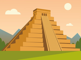 aztec pyramid traditional culture in landscape