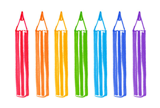 Childlike felt pen drawing of colored pencils