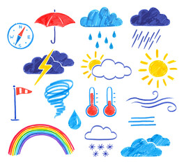 Felt pen weather icons set - obrazy, fototapety, plakaty