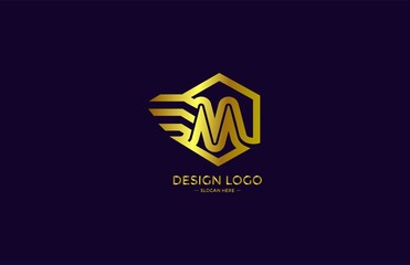 Logo Typography Initial Letter M Linear Monogram Hexagon Font Vector Golden