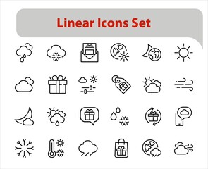 WEATHER set of icons, icons such as weather forecast and clouds, wind, rain, snow, weather settings and sunny weather and much more. Editable stroke, simple vector lines
