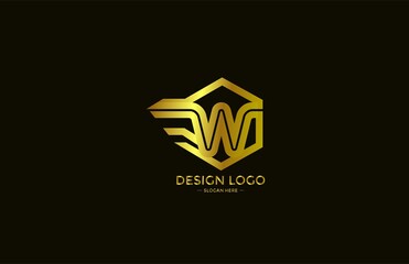 Logo Typography Initial Letter W Linear Monogram Hexagon Font Vector Golden