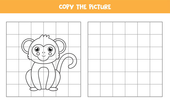 Copy the picture. Cute monkey. Logical game for kids.