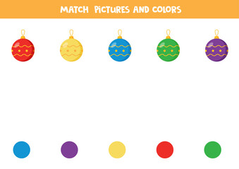 Color matching game for kids. Match Christmas balls by color.