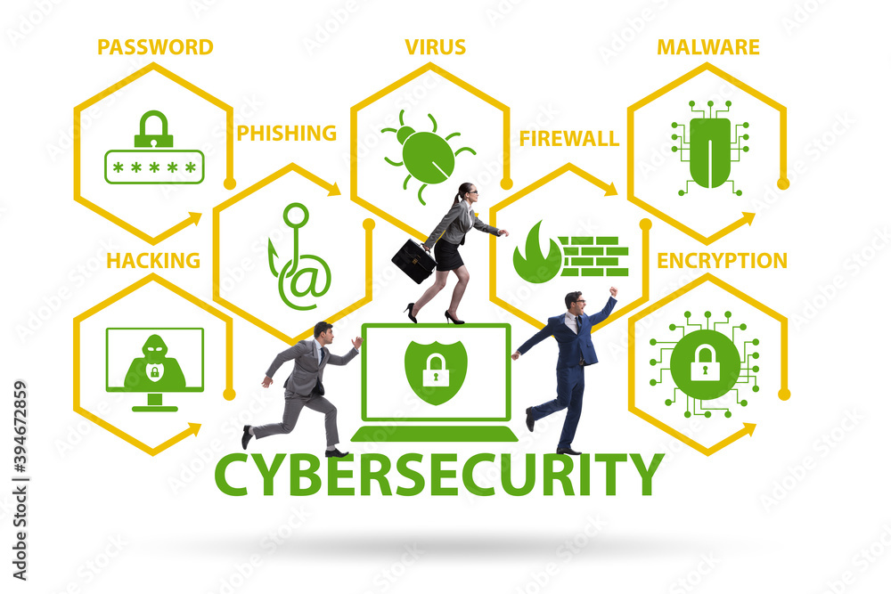 Poster cybersecurity concept with key elements