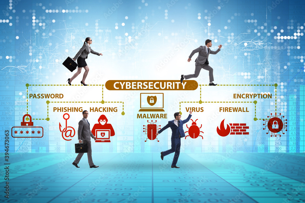 Poster cybersecurity concept with key elements