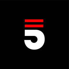 Red Lines Geometric Vector Logo Number 5