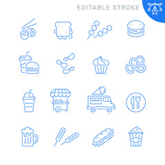 Fast food related icons. Editable stroke. Thin vector icon set