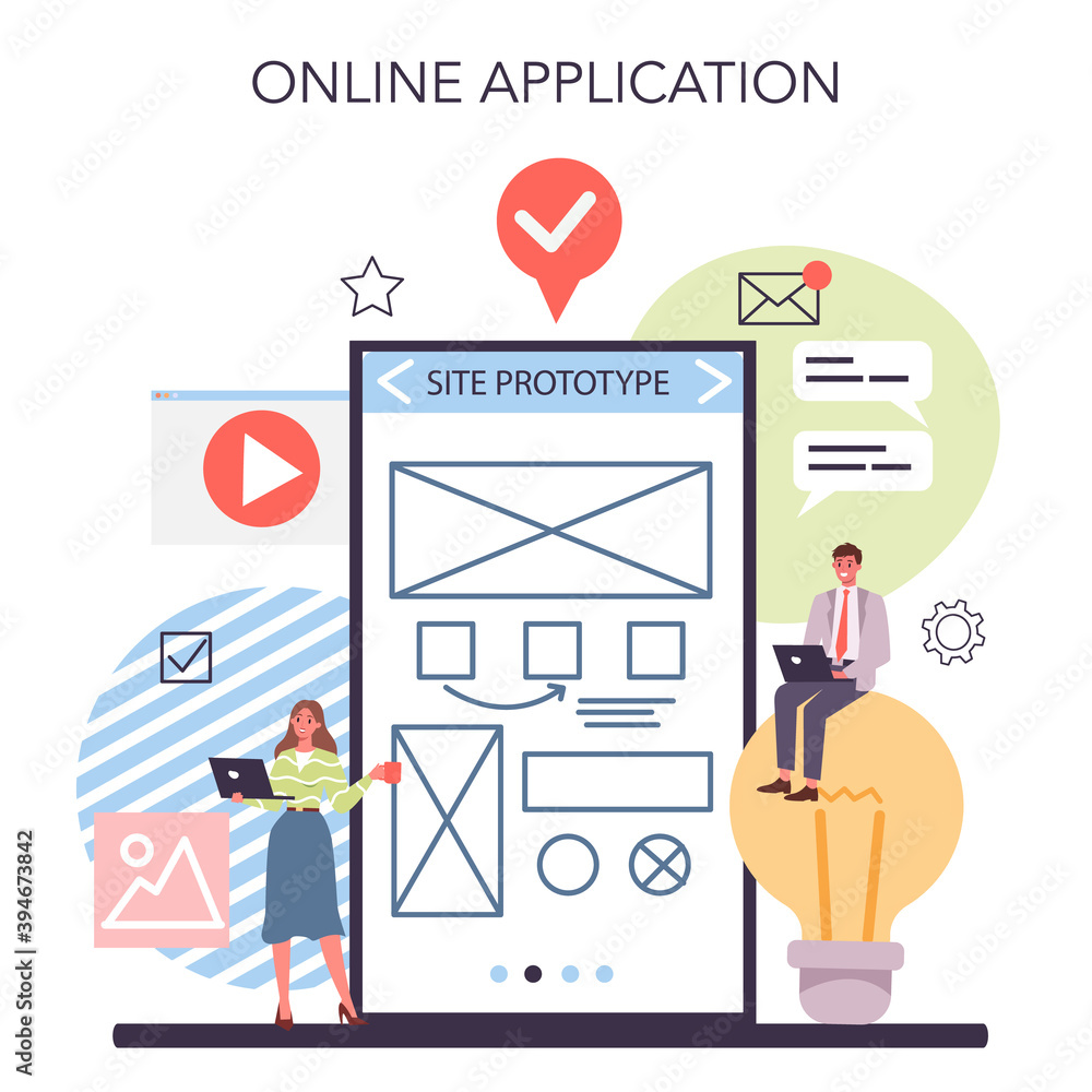 Poster website prototyping online service or platform. web page modeling