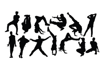Naklejka na ściany i meble Modern Dancing, Hip Hop and Dance People Silhouettes, art vector design 