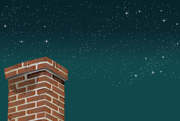 Brick chimney, starry sky, galaxy, retro, flier, frame, copy space, vector illustration, graphic, landscape,