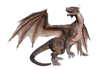 3D Rendering Fairy Tale Dragon on White