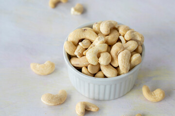 cashew on wooden background - kaju
