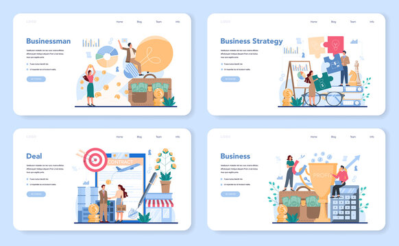 Business web banner or landing page set. Idea of strategy and deal