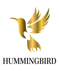 Golden Vector illustration on a white background of flying hummingbird. Suitable for making logos.	