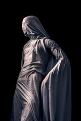 Scary ghost isolated on black background with clipping path
