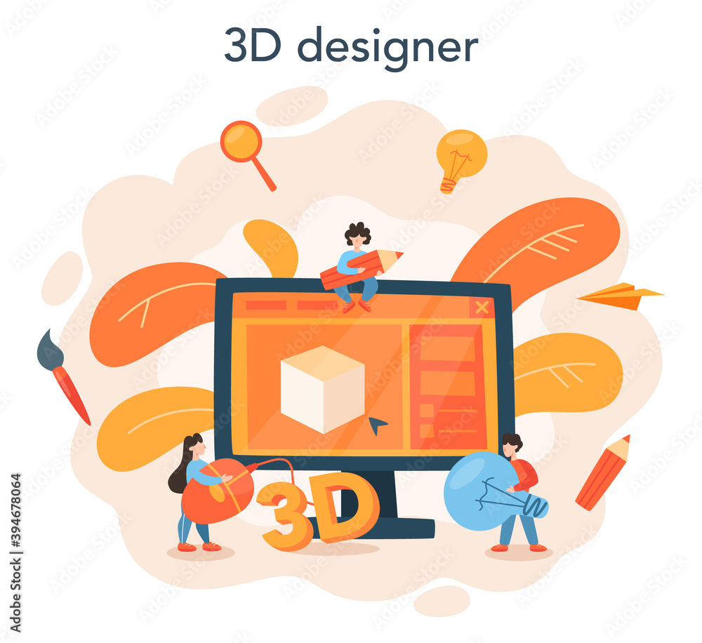 Poster designer 3d modeling concept. digital drawing with electronic