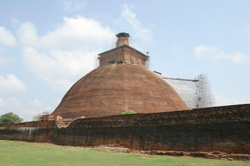 Sri Lanka, Buddhist stupa traditional brick under renovation near Polonnaruwa 