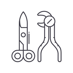 Engineer scissors icon, linear isolated illustration, thin line vector, web design sign, outline concept symbol with editable stroke on white background.
