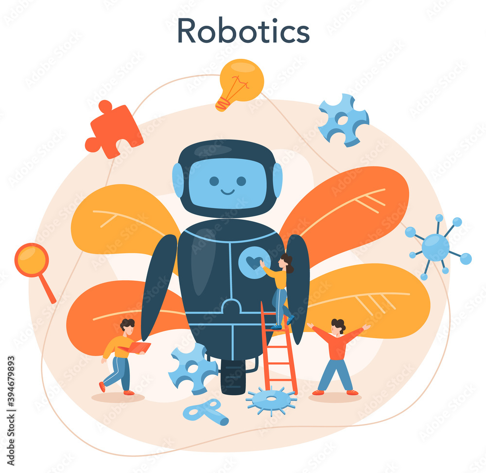 Poster roboticist concept. robotic engineering and constructing. idea of artificial