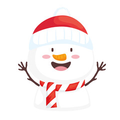 happy merry christmas snowman character vector illustration design