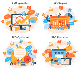 SEO optimizer concept set. Idea of search engine optimization for website