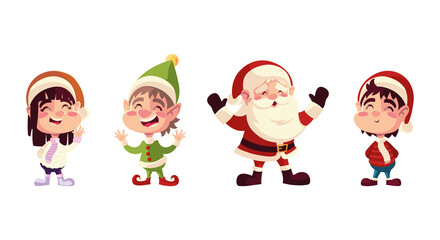 christmas characters santa helper boy and girl with hats