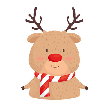 happy merry christmas reindeer character vector illustration design