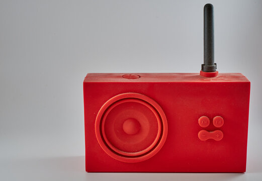 Red Radio Receiver On Color White Background