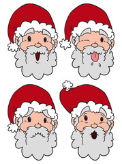 Design with Different Santa's Facial Expressions, Vector Illustration