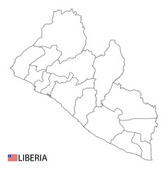 Liberia map, black and white detailed outline regions of the country.