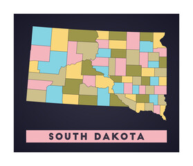 South Dakota map. US state poster with regions. Shape of South Dakota with US state name. Superb vector illustration.