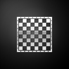 Silver Chess board icon isolated on black background. Ancient Intellectual board game. Long shadow style. Vector.