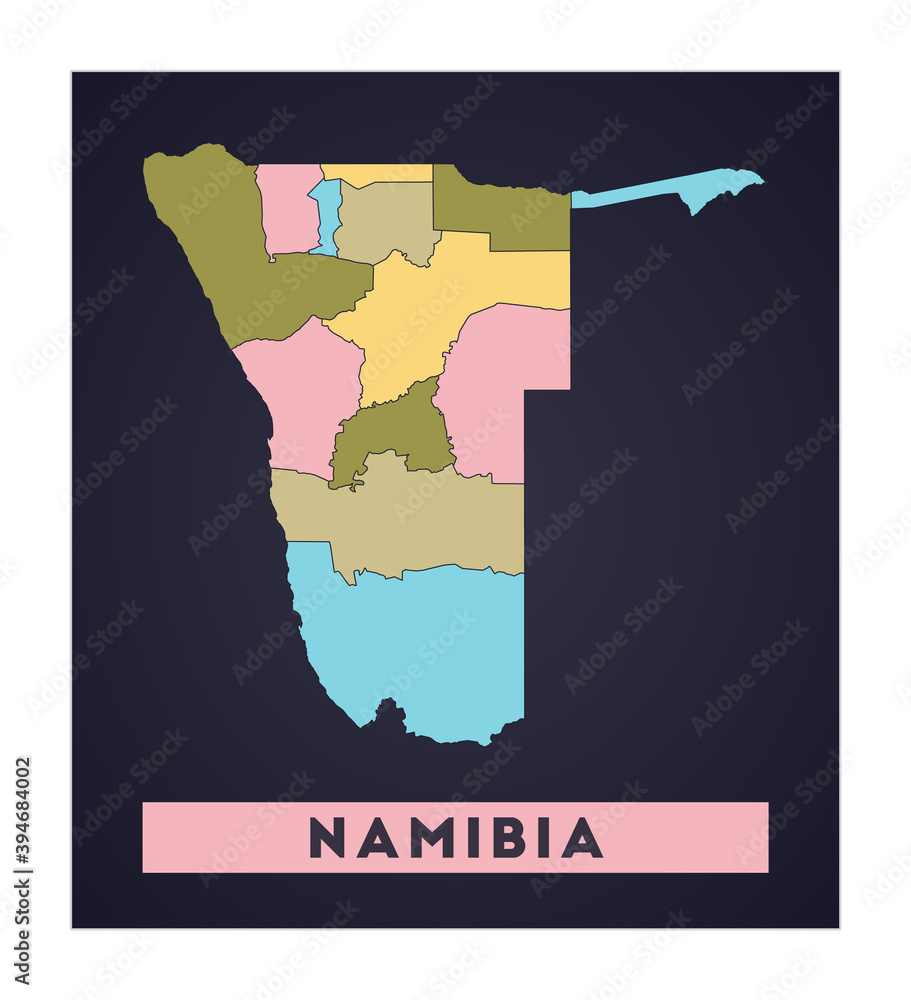 Poster namibia map. country poster with regions. shape of namibia with country name. appealing vector illus