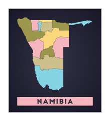 Namibia map. Country poster with regions. Shape of Namibia with country name. Appealing vector illustration.