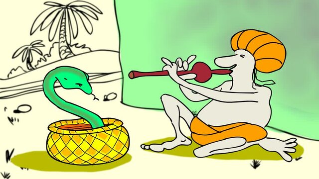 SNAKE CHARMER
Indian fakir makes music and snake is dancing.2D animation.HD 1080.